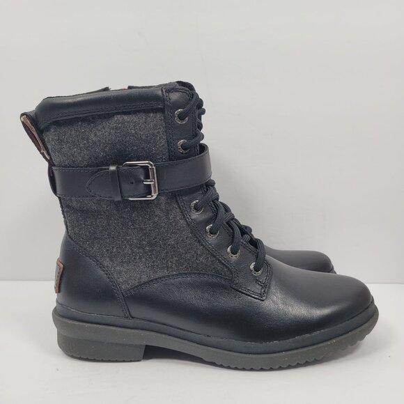 UGG KESEY Women's Waterproof Black Leather Ankle Boots US Size 5.5 NWOT - Picture 1 of 12